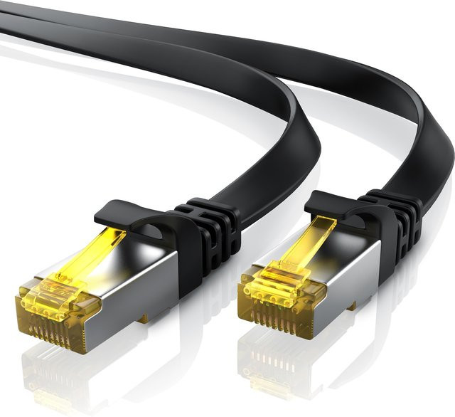 Primewire CAT.7 LAN-Kabel Flachband U/FTP Ethernet Patchkabel RJ-45 Schwarz, 25 m - Bild 1