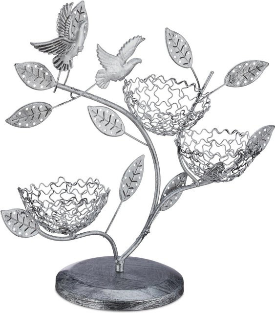 Relaxdays Schmuckbaum aus Eisen in Silber mit Schale im Vintage-Design, B/T/H: 34 x 39 x 15 cm - Bild 1