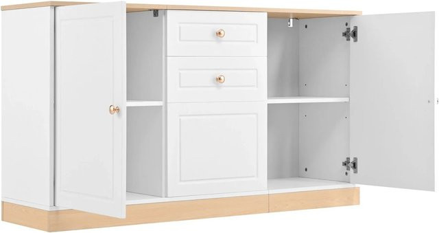 okwish Sideboard modern mit 3 Türen und Doppelschubladen für Wohnzimmer und Essbereich, Weiß, B/T/H: 135,5 x 39,0 x 76,0 cm - Bild 1