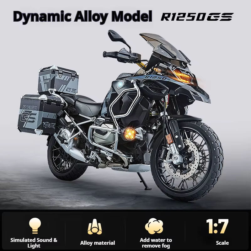BMW GS R1250 ADV Motorradmodell aus Legierung in Schwarz mit Sprühfunktion im Maßstab 1:7 - Bild 6