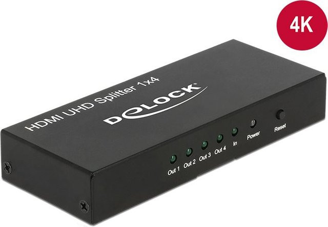 Delock HDMI UHD Splitter 1 x HDMI in zu 4 x HDMI out 4K in Schwarz - Bild 1