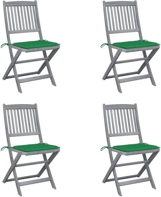 Set aus 4 klappbaren Gartenstühlen von vidaXL aus Akazienholz mit Kissen in Grün und Grau - Bild 1