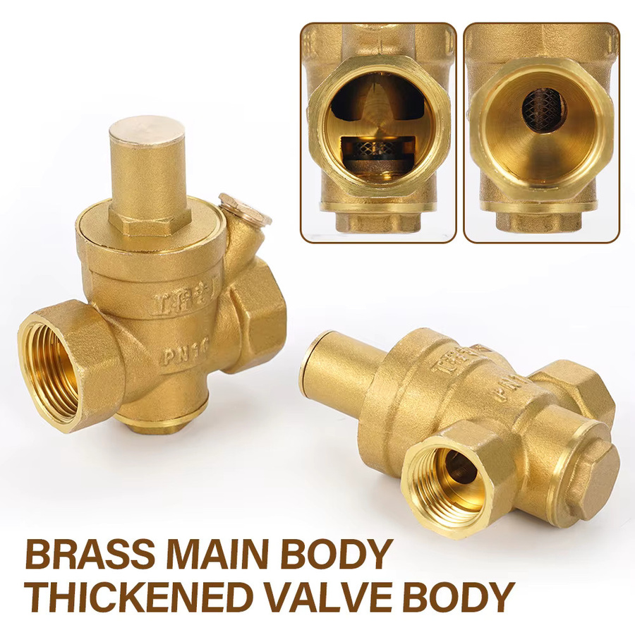 Einstellbarer Wasserdruckregler aus Messing mit Manometer DN20/15 in Gold - Bild 5