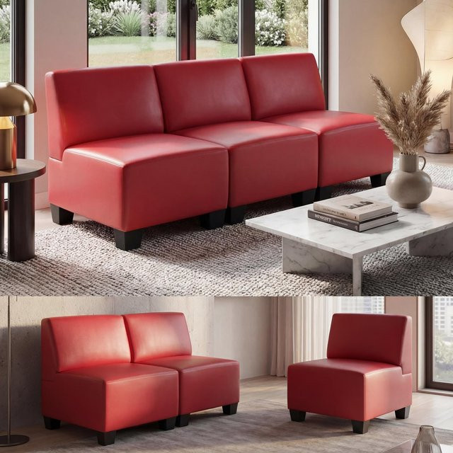 Modularer 3-Sitzer Sofa Moncalieri von MCW aus Kunstleder in Rot ohne Armlehnen - Bild 1