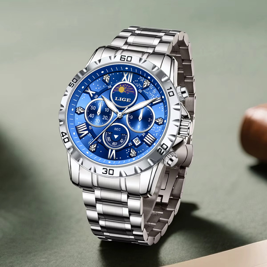LIGE Chronograph, Quarz, Edelstahl, Blau, Herren - Bild 2