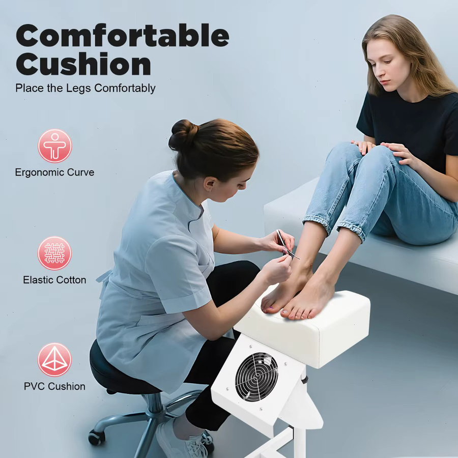 Bymaocar Pediküre-Hocker mit Staubsaugerfunktion in Weiß aus Metall und PVC für das Nagelstudio - Bild 2
