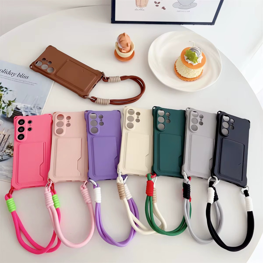 Silikon Handyhülle mit Handgelenkband und Brieftasche für Samsung Galaxy S26 S25 S24 Ultra S23 FE S22 Plus A17 A56 in Grün - Bild 4