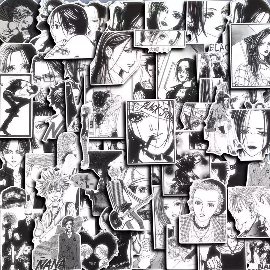 GOGOTU 64er Set Anime NANA Aufkleber in Schwarz und Weiß, wasserfeste PVC Graffiti Sticker zur DIY Dekoration für Laptop, Telefon und Schreibwaren - Bild 2