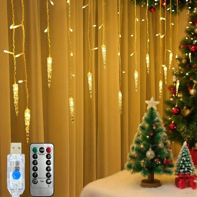 OKAL RED EAST LED Eiszapfen Lichterkette in Warmweiß mit USB-Anschluss und Fernbedienung für Weihnachtsdekoration, Garten, Terrasse und Hochzeit - Bild 1