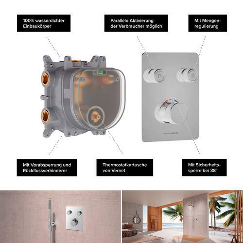 Chris Bergen Unterputz Duschthermostat Aquatronic in Chrom Silberfarben - Bild 2