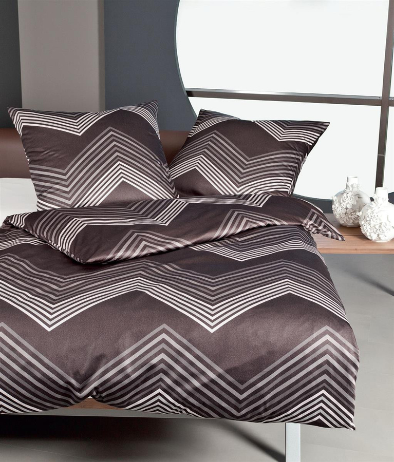 Janine Messina Mako-Satin Bettwäsche aus Baumwolle mit Zickzack-Grafik in Braun, B/H: 135 x 200 cm und 80 x 80 cm - Bild 1