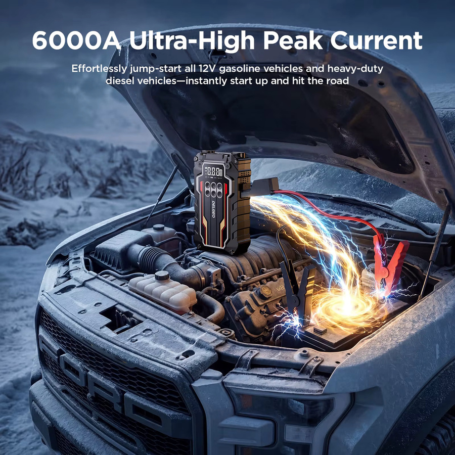 Delgeo 6000A Start Powerbank 20000mAh Starthilfe Auto-Booster in Schwarz für Benzin- und Dieselmotoren - Bild 2
