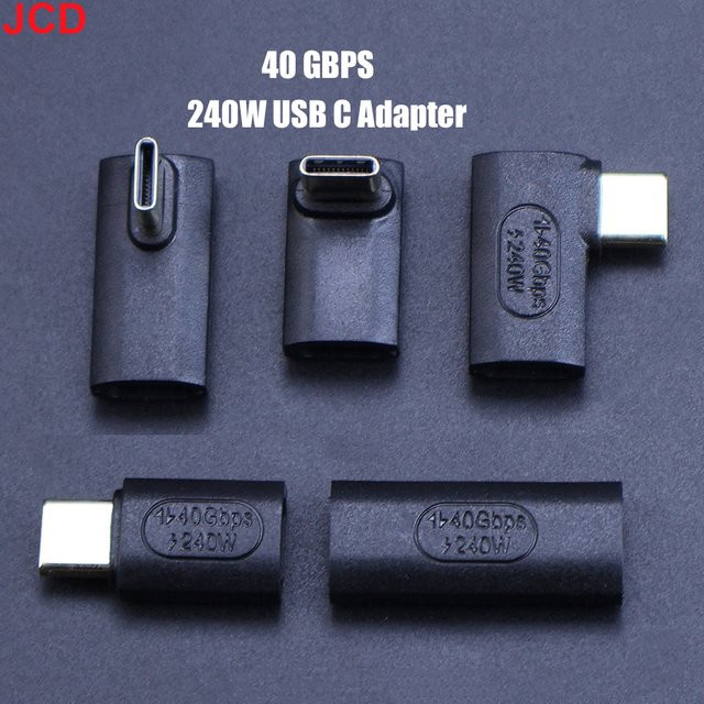 JCD USB C Extender Adapter 240W mit 90 oder 180 Grad Winkel, Typ C Stecker auf Buchse, 40Gbps OTG Datenübertragung und Schnellladefunktion, Schwarz - Bild 1