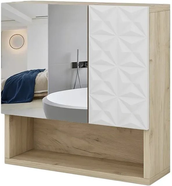 Vicco Spiegelschrank Edge Weiß/Eiche mit 2 Türen und offenen Fächern B/H: 54 x 55 cm - Bild 2