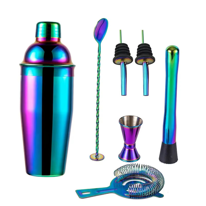 5/7-teiliges Regenbogen Cocktail Shaker Set aus Edelstahl, Boston Shaker Barkeeper Kit für Party und Bar, Mehrfarbig - Bild 4