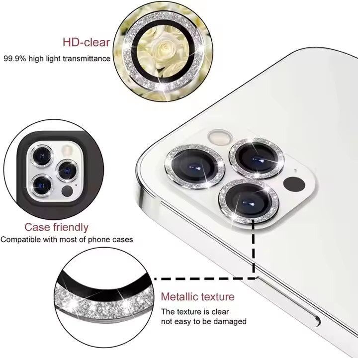 3 Stück Blitzaufkleber Kamera-Schutzfolie aus gehärtetem Glas für iPhone 16 15 14 13 12 11 Pro Max Plus Mini in Silber - Bild 5