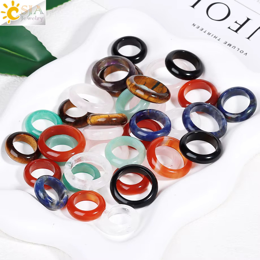 CSJA Jewelry Bandringe, Kristall, Rosa Stein, Quarz, Roter Achat, Jaspis, Jade, Unisex - Bild 3