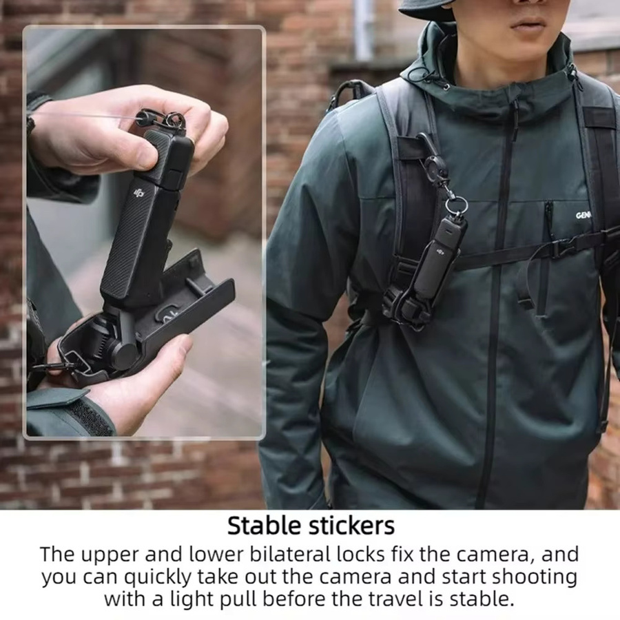 DJI Osmo Pocket 3 Zubehör: Tragbare Teleskop-Rucksackhalterung mit Schnellverschluss und ausziehbarem Trageriemen in Schwarz - Bild 3