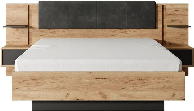 Vente-unique Bettrahmen Elynia in Anthrazitgrau und Naturfarben Hell, B/T/H: 140 x 190 cm - Bild 1