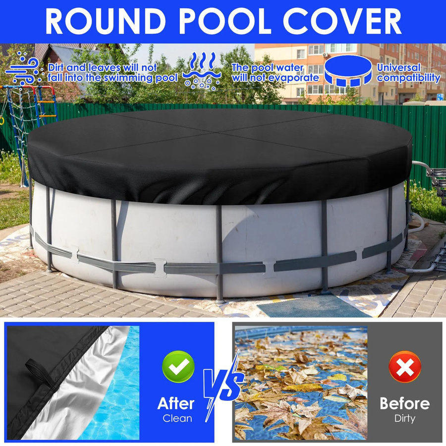 Runde Poolabdeckung von RAYHONG aus robustem 210D Oxford-Gewebe mit Kordelzug, wasserdicht und staubdicht für den Außenbereich - Bild 4