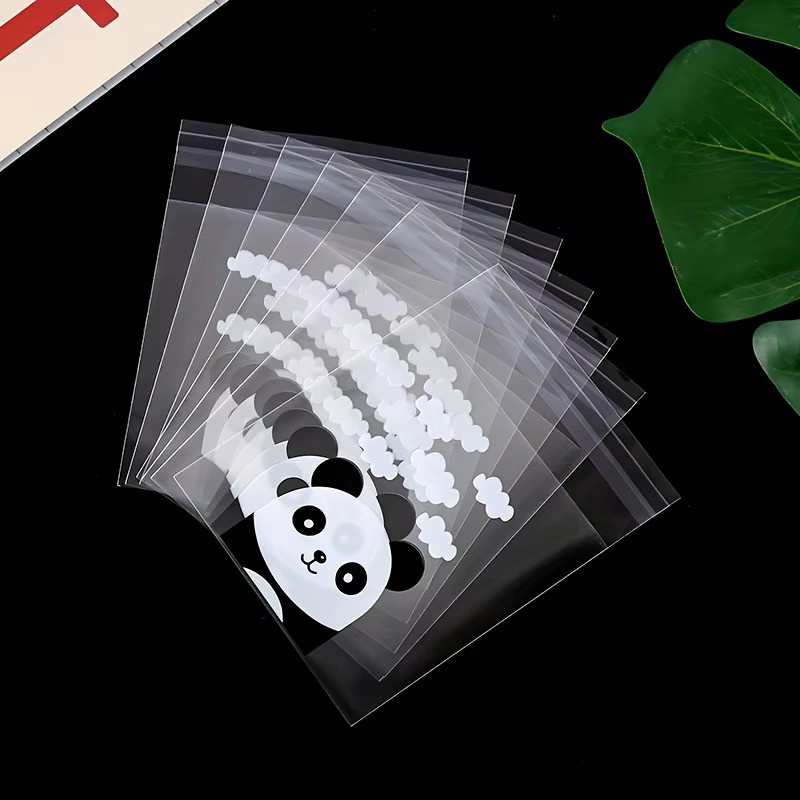 100 Stück transparente Papiertüten mit Panda-Muster aus Kunststoff für Gebäck, Kekse und Party-Geschenke - Bild 3