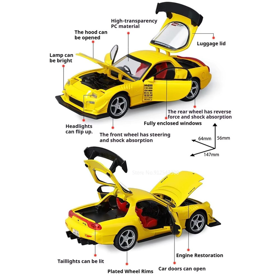 RMZ city RX-7 FD3S Automodell-Spielzeug, 1:32, mit Vorderradlenkung, Sound und Licht, Rückziehfunktion, Stoßdämpfung - Bild 2