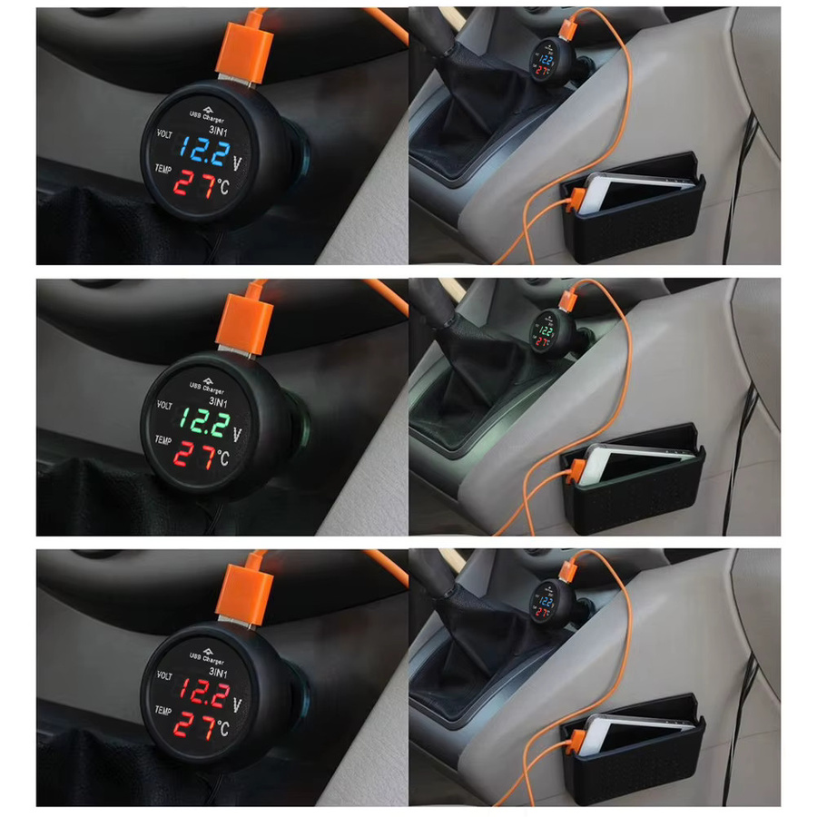 VST B7006 3-in-1 Autobatterie Spannungsadapter mit USB-Ladegerät und Temperaturmesser in Schwarz und Grün - Bild 2