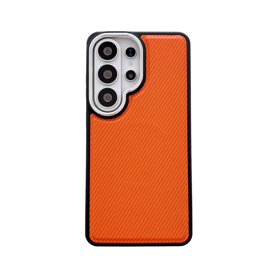 Xeber Carbonfaser-Hülle mit MagSafe-Magnetfunktion für Samsung Galaxy S26 Ultra S25 S24 S23 S22 Ultra, matte Leder-Schutzhülle, stoßfest, Grau/Orange - Bild 2