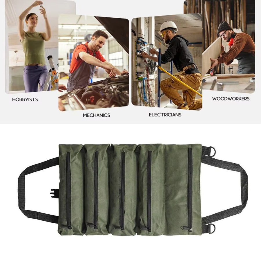 Professionelle Multi-Werkzeugtasche als aufrollbarer Organizer für kleine Werkzeuge in Grün, B/T/H: 47,0 x 28,0 x 0 cm - Bild 3