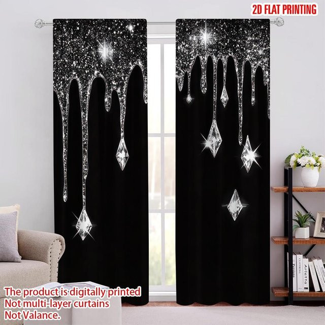 Tonnika Chen Vorhang Set mit glänzenden silbernen Wassertropfen in Silber, blickdicht, Polyester, Breite: 100 cm, Höhe: 70 cm - Bild 1