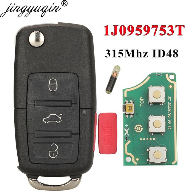 Jingyuqin Fernbedienung Autoschlüssel für VW Volkswagen Käfer Bora Golf Jetta GTI Passat 315MHz ID48 in Schwarz - Bild 1