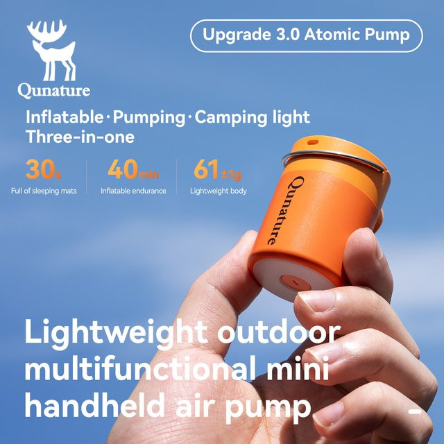 Qunature Tragbare Mini-Luftpumpe mit Campinglicht und Typ-C-Aufladung in Orange - Bild 1