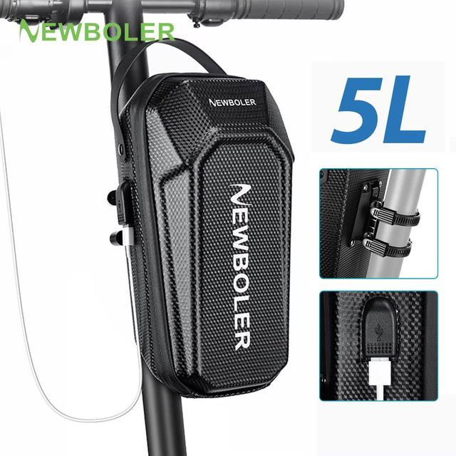 NEWBOLER Elektroroller-Fronttasche aus EVA mit USB-Anschluss, wasserdicht, Schwarz, 3 l bis 5 l Kapazität - Bild 1