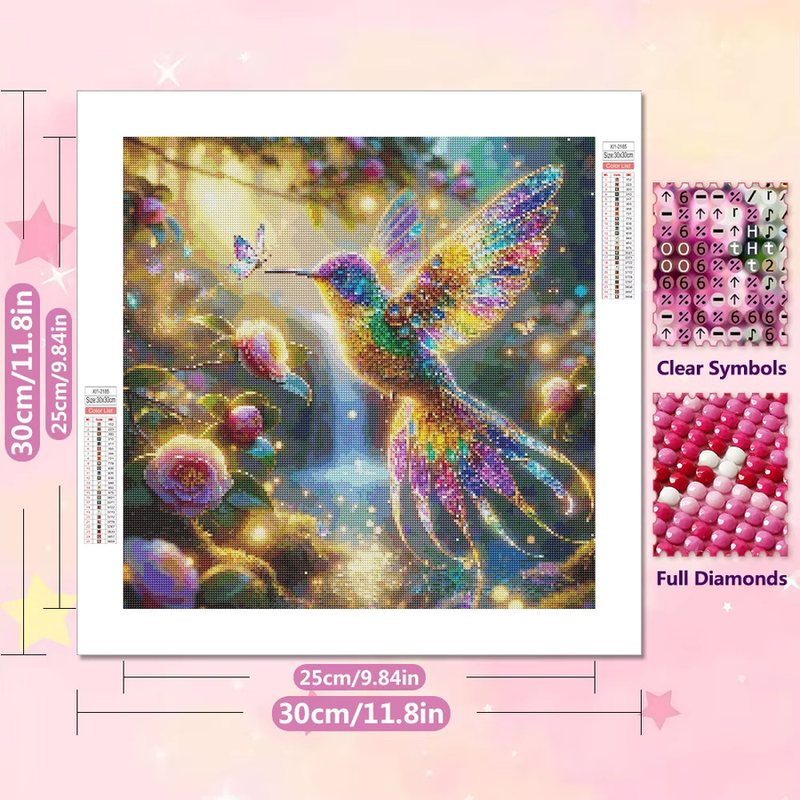 EverShine DIY 5D-Diamantgemälde Kolibri mit Blumen als Mosaik-Strassbild in Multicolour, B/H: 20 x 20 cm - Bild 2