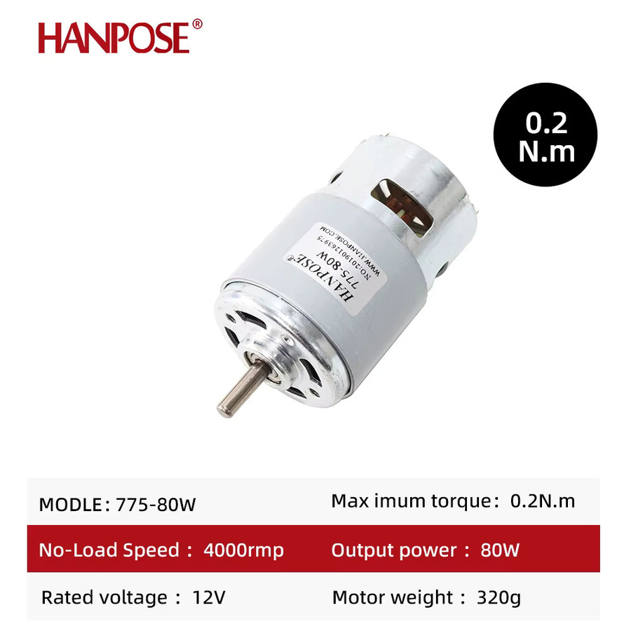 HANPOSE DC Bürstenmotor Getriebemotor mit großem Drehmoment für Graviermaschinen und Drehwerkzeuge, 12 V oder 24 V, 3000-15000 U/min, Modell 775 795 895 - Bild 1