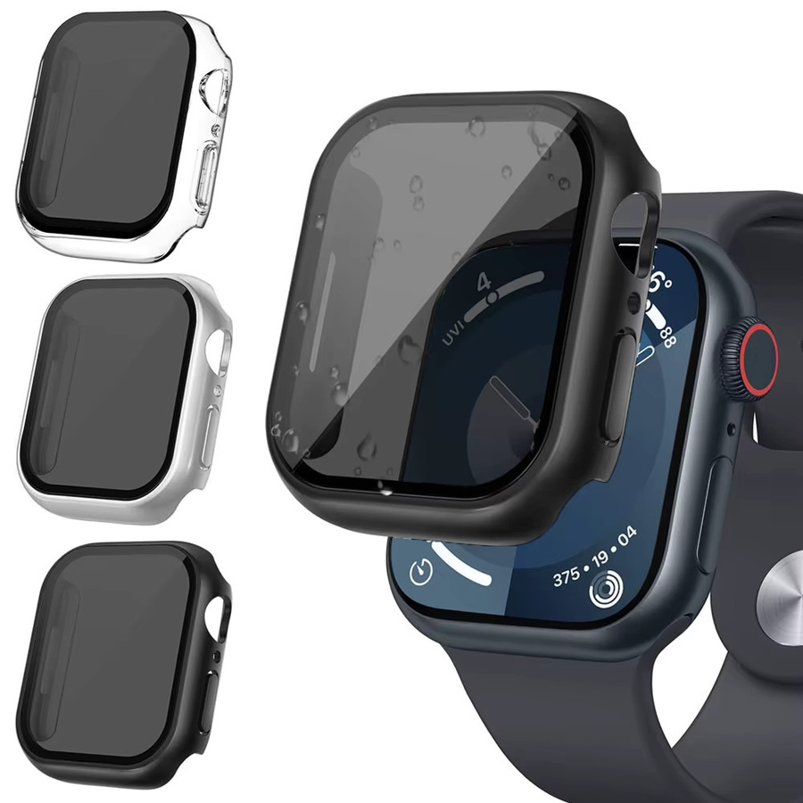 LCAPLE Sichtschutzfolie aus gehärtetem Glas für Apple Watch 9 8 7 6 5 SE Ultra 2 in Transparent und Schwarz - Bild 1