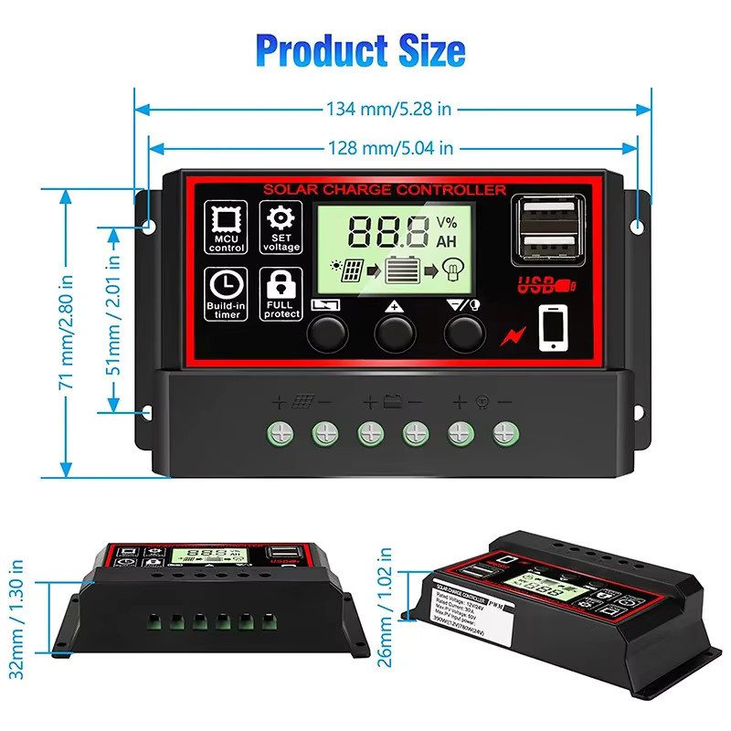 Luxuglow Solar Laderegler für 12V/24V mit Dual USB Anschluss in Schwarz - Bild 3