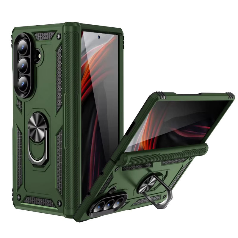 Stoßfeste Hartschalen-Schutzhülle mit Scharnierschutz, Ringhalter und Ständer für Samsung Galaxy Z Fold 7, 6, 5 in Blau oder Grün - Bild 2