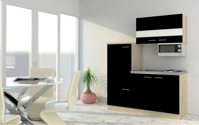 Respekta Economy Küchenzeile KB160ESSMI mit Mikrowelle, Schwarz, Breite: 160 cm, Höhe: 87,1 cm, Tiefe: 54 cm - Bild 1