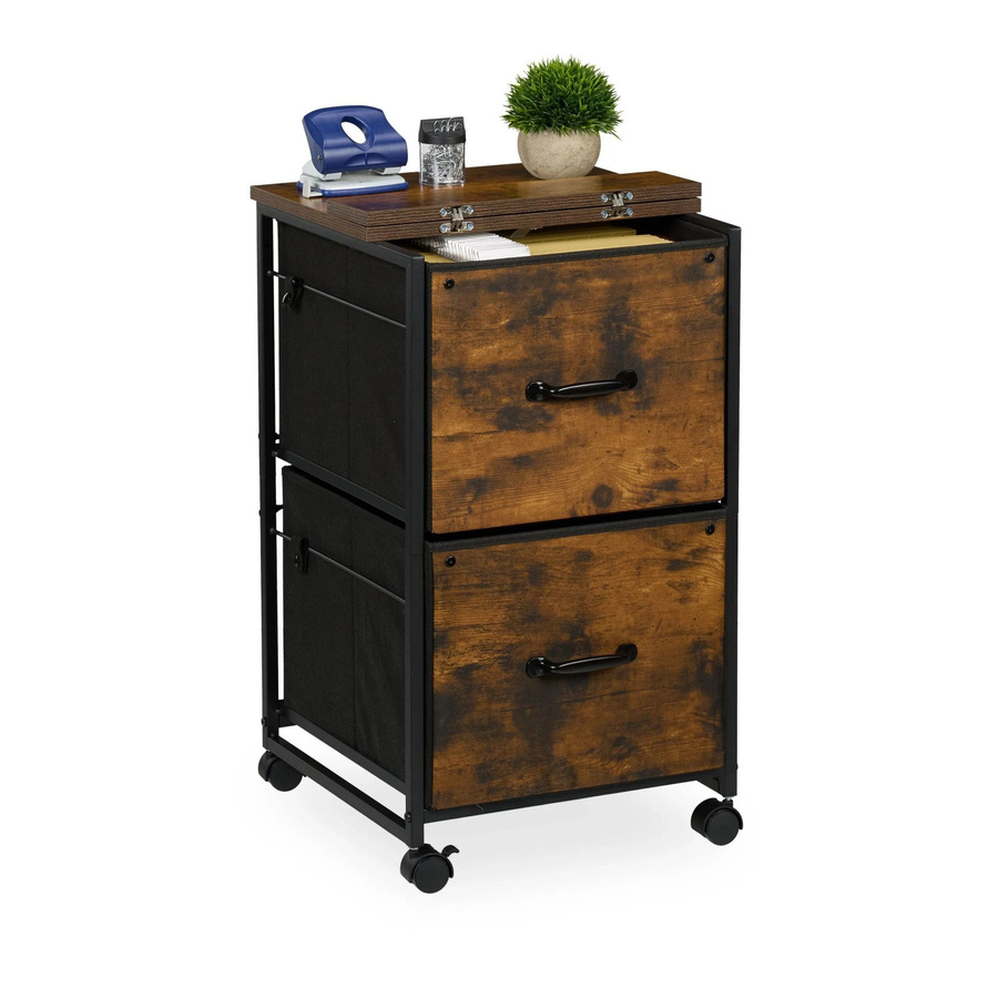 Relaxdays Rollcontainer mit 2 Schubladen und Hängeregister im Industrial-Stil, Braun/Schwarz, B/T/H: 68 x 40 x 40 cm - Bild 2
