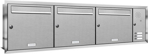 AL Briefkasten-System für 3 Parteien zur Unterputzmontage, silberfarben, B/H/T: 133,7 x 38,5 x 11,6 cm - Bild 1
