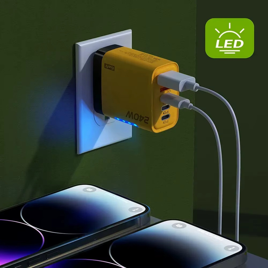 USB PD Schnellladegerät mit 5 Ports und 240 W Leistung, Typ C USB Schnellladeadapter in Gelb für iPhone 16, Samsung, Xiaomi und Huawei - Bild 3