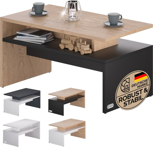 CASARIA Couchtisch Sacramento in Holz und Grau, B/T/H: 95 x 55 x 50 cm - Bild 1