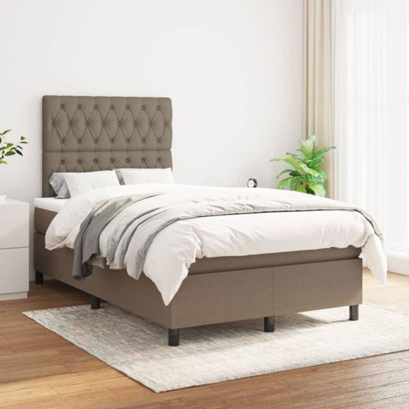 vidaxl Boxspringbett mit Matratze in Taupe meliert aus Stoff und Holzwerkstoff, B/T/H: 200 x 120 x 118 cm - Bild 1