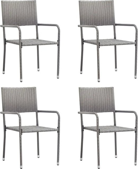 Furnicato Garten-Essstühle Set aus 4 Stück in Grau aus Polyrattan und Stahl stapelbar (Höhe: 87 cm, Breite: 42 cm, Tiefe: 51 cm) - Bild 1