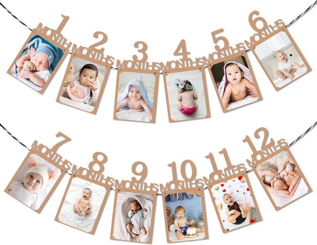 Wimpelkette aus Papier für den 1. Geburtstag und monatliche Babyfotos als Partydekoration - Bild 1