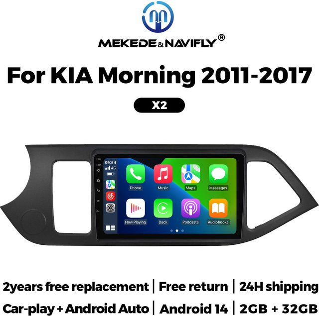 TomoStrong Android 14 Autoradio mit 9 Zoll Display, 2GB RAM, 32GB Speicher, Drahtloses CarPlay, GPS und Bluetooth für Kia Morning 2 und Picanto 2011 - 2017, Schwarz - Bild 1