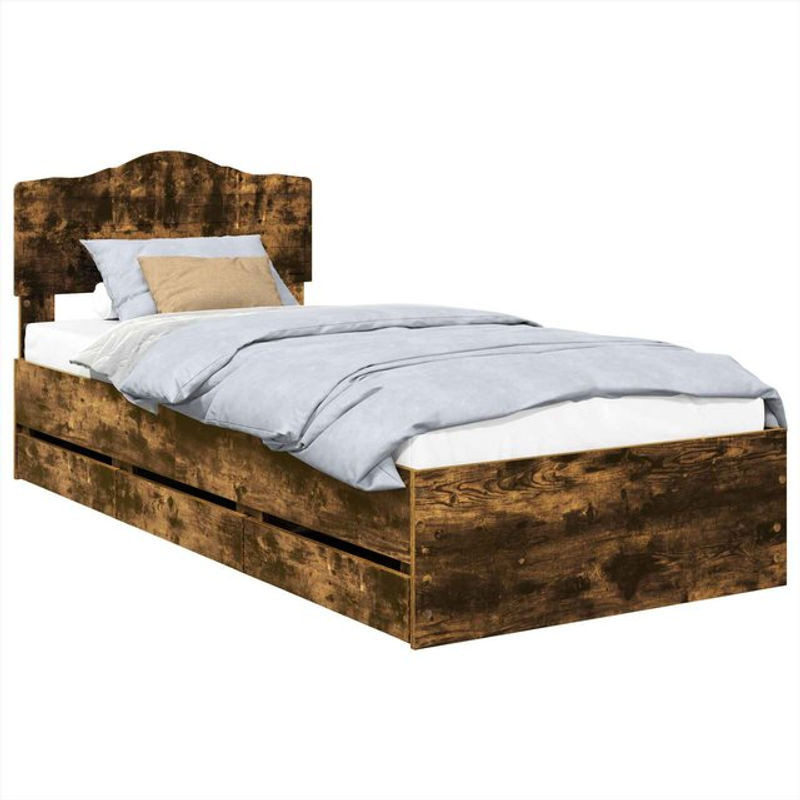 vidaXL Bettrahmen aus geräuchertem Eichenholz in Braun im modernen Landhausstil B/T/H: 100 x 200 x 27,18 cm - Bild 1