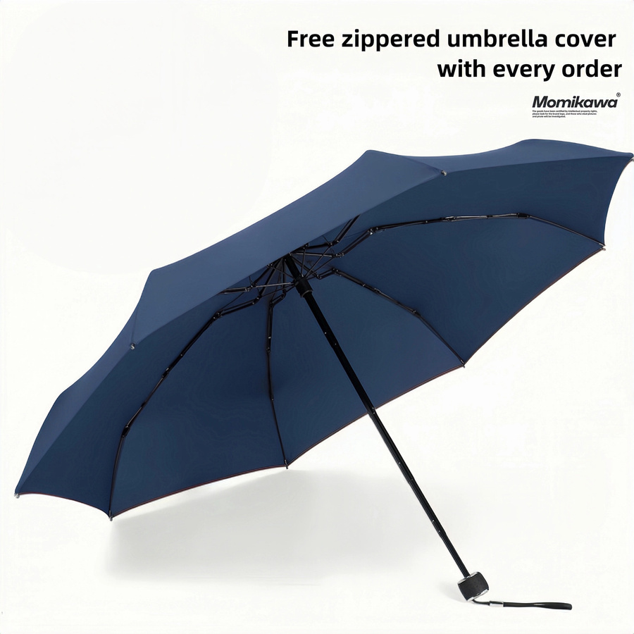 Momikawa Faltbarer Regenschirm in Blau, 5-fach faltbar und leicht mit UV-Schutz für 2 Personen - Bild 2