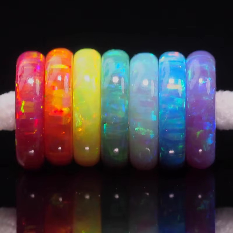 7 Stück synthetische Rondell-Opale, mehrfarbig, 5 mm, 6 mm, 7 mm, Unisex - Bild 2